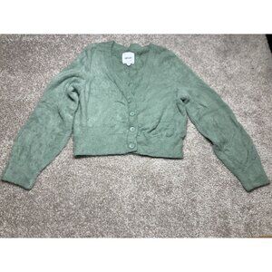 Aerie Sage Green Fuzzy Cropped Cardigan Sweater